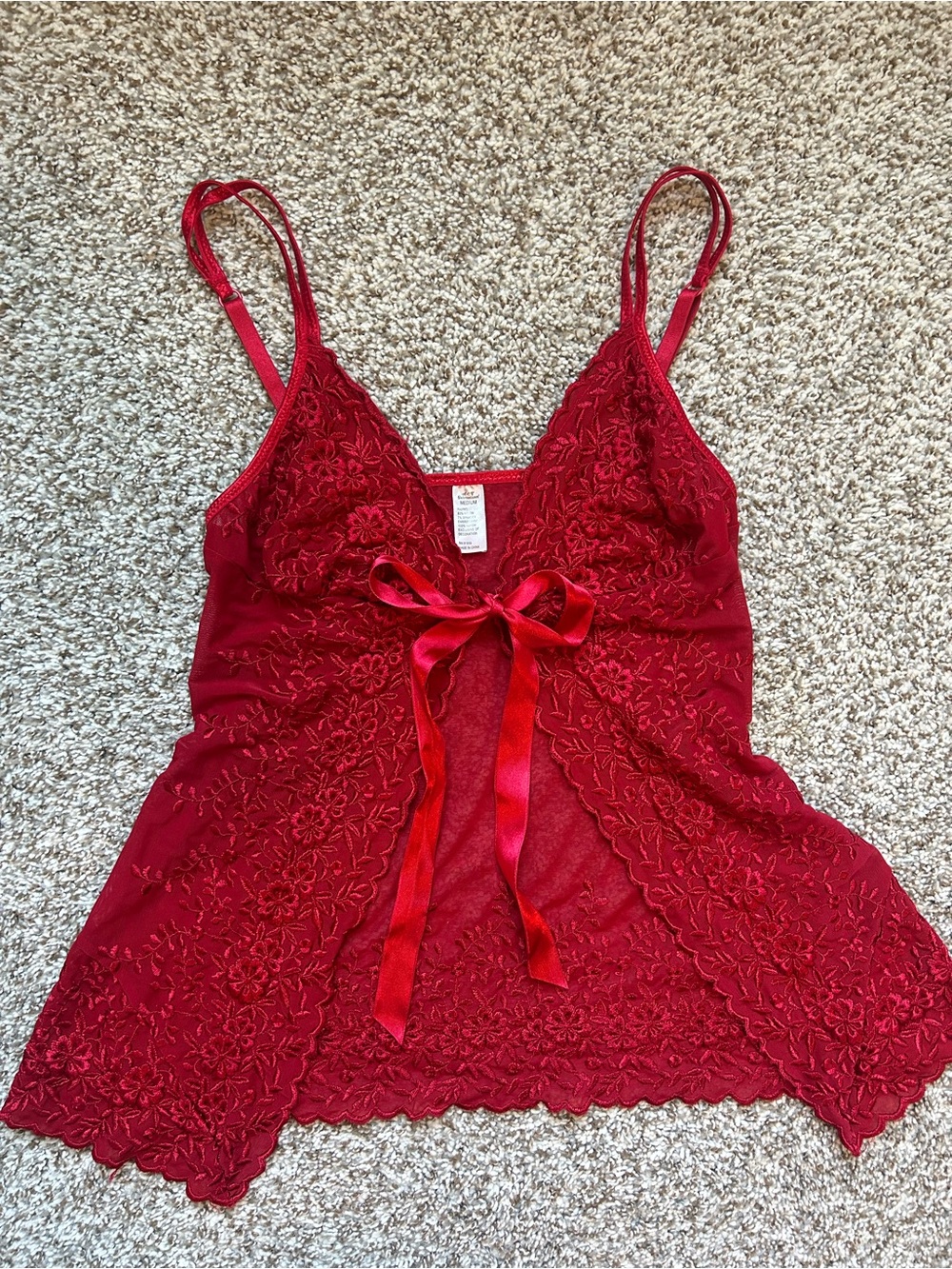Red Lace Camisole with Satin Bow